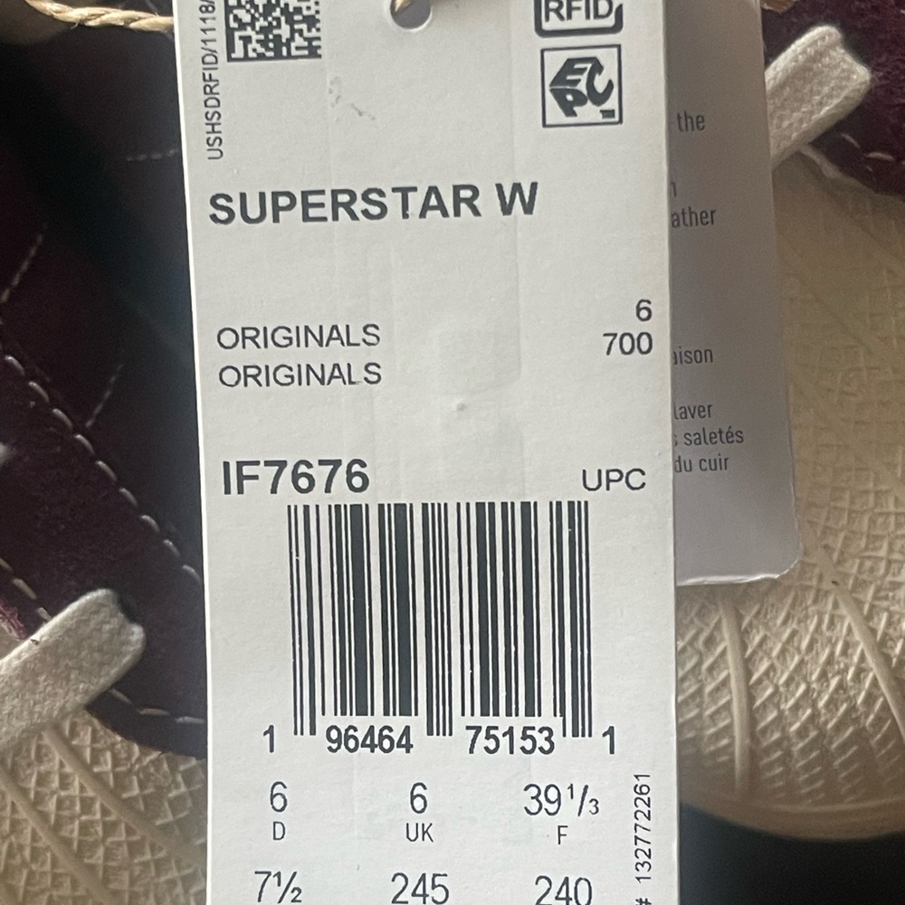Brand New Women’s Adidas Superstars Maroon and Off-White Sneakers 7.5 - Picture 6 of 10